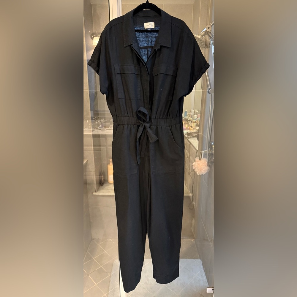 Universal Thread Black Short-Sleeve Utility Jumpsuit with Tie Waist